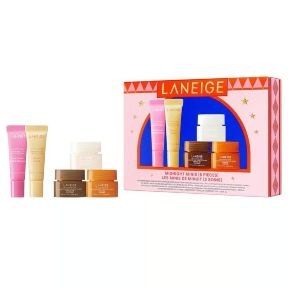 NEW Laneige Midnight Minis Gift Set 5pc Lip Sleeping Masks & Lip Glowy